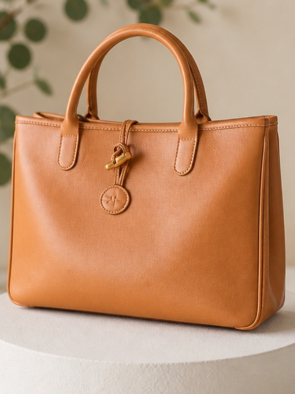 Longchamp Rozo Large Classic Tan Leather Top-Handle Tote Bag
